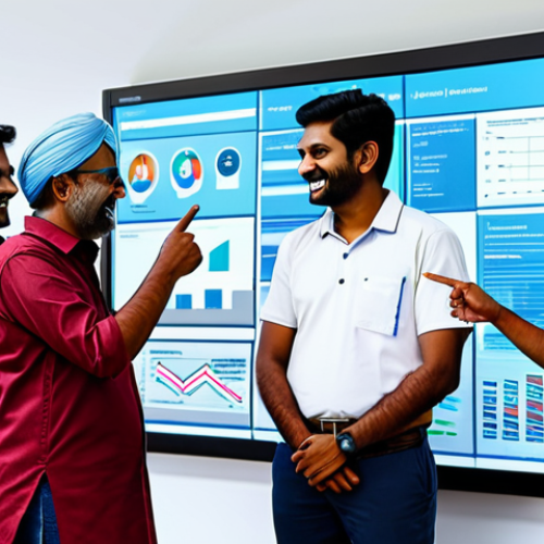Home 19 Collaborative Production**
A diverse team of Indian factory workers gathered around a large digital display showing social media analytics. They are pointing and discussing the data, with smiles and expressions of teamwork. The factory is modern and well-lit. Focus on collaboration and data-driven decision-making.
* **Keywords:** Teamwork, collaboration, data analysis, social media analytics, factory, Indian workers, modern, digital display
**