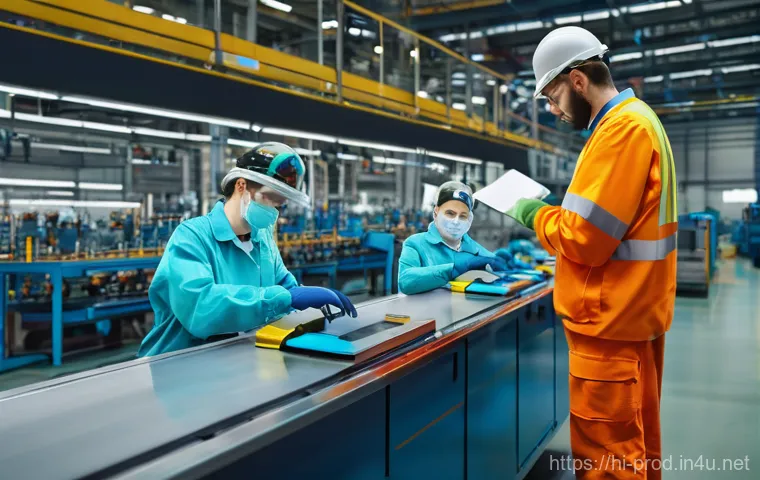 생산관리 업무에서의 안전 관리 - Here are three detailed image prompts in English, designed to be appropriate for a 15+ age group and... 생산관리 업무에서의 안전 관리 - Here are three detailed image prompts in English, designed to be appropriate for a 15+ age group and...